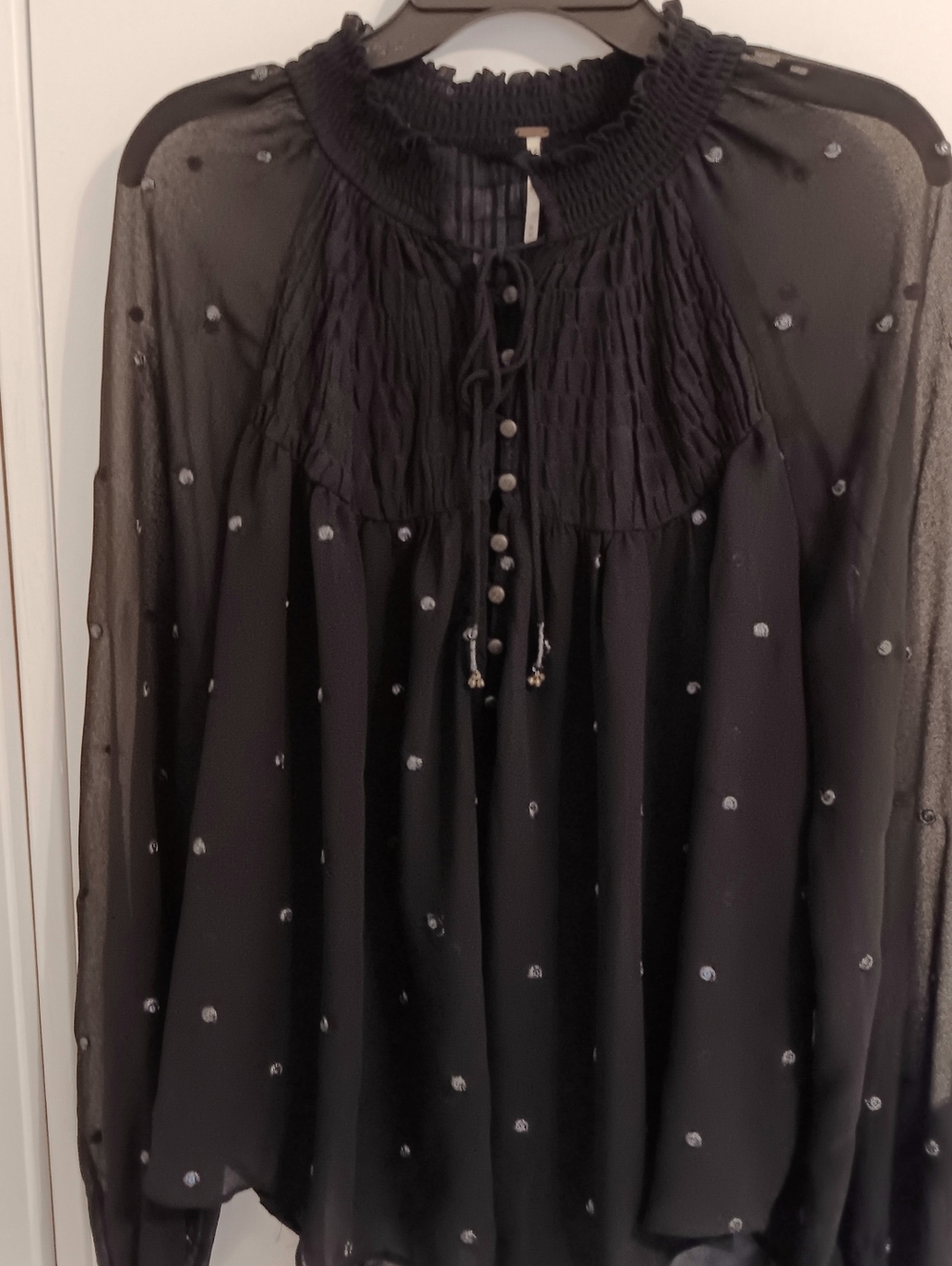 Free People Ready to Run Top Black Sheer Chiffon Boho Long-sleeve M Witchy Goth - Picture 5 of 8